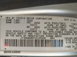 2000 Toyota 4Runner SR5 z VIN JT3GN86R0Y0155930, wystawiony jako IAAI lot #41962581 z przebiegiem 134 530 mil mil oraz . Historia ofert i sprzedaży dostępna na DreamBid. Obrazek 9.