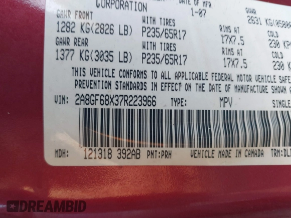 2007 Chrysler Pacifica Touring with VIN 2A8GF68X37R223966, listed as a IAAI auction lot 41786529 with 152,611 mi miles and . Bid and sale history available at DreamBid. Image 9.