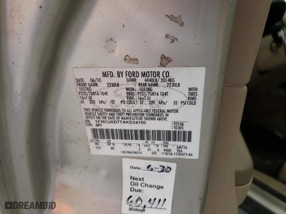 2010 Ford Escape XLT with VIN 1FMCU0D77AKD34150, listed as a Copart auction lot 45863805 with 183,456 mi miles and Salvage Title. Bid and sale history available at carsss.com. Image 14.