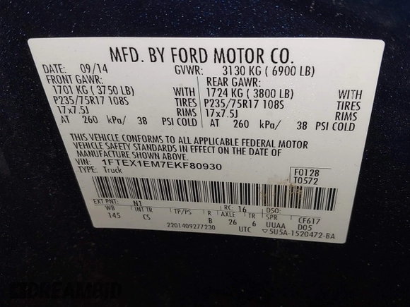 2014 Ford F-150 XL with VIN 1FTEX1EM7EKF80930, listed as a IAAI auction lot 41568686 with 204,199 mi miles and . Bid and sale history available at carsss.com. Image 9.