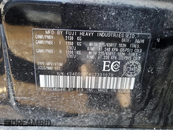 2016 Subaru Outback with VIN 4S4BSCDC8G3331079, listed as a Copart auction lot 48247245 with 114,433 mi miles and Salvage title. Bid and sale history available at DreamBid. Image 14.