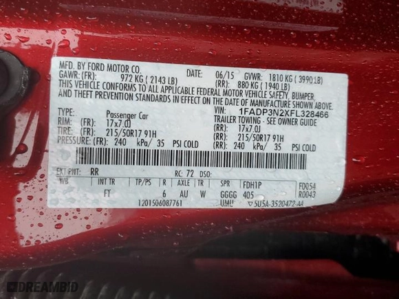 2015 Ford Focus Titanium with VIN 1FADP3N2XFL328466, listed as a Copart auction lot 43372935 with 81,189 mi miles and Salvage Title. Bid and sale history available at carsss.com. Image 12.