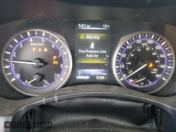 2015 Infiniti Q50 with VIN JN1BV7AR7FM420388, listed as a Copart auction lot 45231595 with 90,259 mi miles and Salvage Title. Bid and sale history available at DreamBid. Image 9.