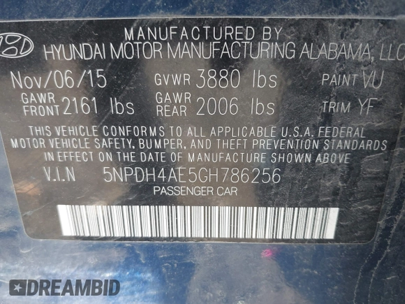 2016 Hyundai Elantra SE with VIN 5NPDH4AE5GH786256, listed as a IAAI auction lot 42181669 with 86,385 mi miles and . Bid and sale history available at DreamBid. Image 9.