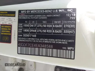2014 Mercedes-Benz GL 450 with VIN 4JGDF7CE4EA348588, listed as a IAAI auction lot 42601136 with 129,166 mi miles and . Bid and sale history available at DreamBid. Image 9.