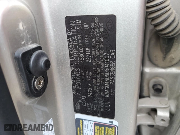 2013 Kia Optima Hybrid EX with VIN KNAGM4AD6D5041007, listed as a Copart auction lot 82535894 with 137,306 mi miles and Salvage Title. Bid and sale history available at carsss.com. Image 12.