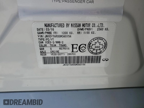 2016 Infiniti Q50 with VIN JN1EV7AR0GM340154, listed as a Copart auction lot 52594835 with 80,309 mi miles and Salvage Title. Bid and sale history available at DreamBid. Image 13.
