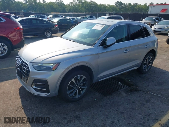 2021 Audi Q5 Premium with VIN WA1AAAFY4M2004691, listed as a IAAI auction lot 42393635 with 17,802 mi miles and . Bid and sale history available at DreamBid. Image 2.