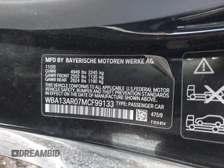 2021 BMW 4 Series M440i xDrive with VIN WBA13AR07MCF99133, listed as a IAAI auction lot 41532804 with 14,983 mi miles and . Bid and sale history available at DreamBid. Image 9.