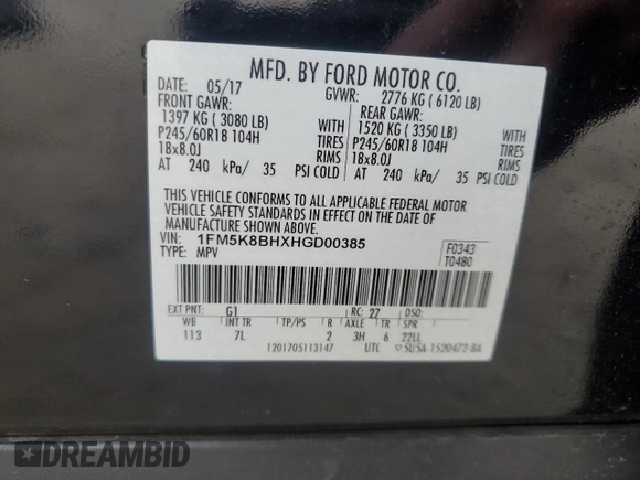 2017 Ford Explorer with VIN 1FM5K8BHXHGD00385, listed as a Copart auction lot 49207095 with 125,356 mi miles and Salvage Title. Bid and sale history available at carsss.com. Image 13.