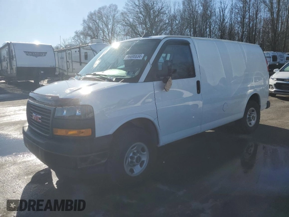 2019 GMC Savana Cargo Van with VIN 1GTW7AFP6K1216710, listed as a Copart auction lot 86695534 with 74,555 mi miles and Salvage Title. Bid and sale history available at carsss.com. Image 1.
