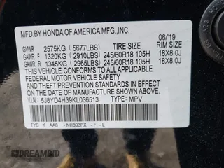 2019 Acura MDX with VIN 5J8YD4H39KL036513, listed as a IAAI auction lot 41487504 with 76,417 mi miles. Bid and sale history available at carsss.com. Image 9.