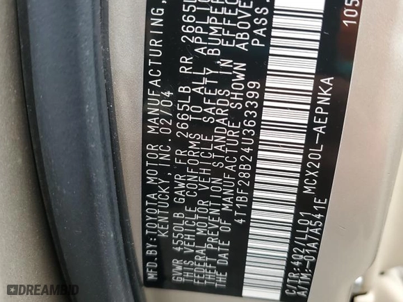 2004 Toyota Avalon XL with VIN 4T1BF28B24U363399, listed as a Copart auction lot 52378115 with 163,421 mi miles and Salvage Title. Bid and sale history available at carsss.com. Image 13.