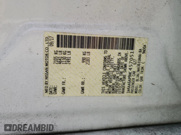2017 Nissan Maxima SV z VIN 1N4AA6AP9HC457051, wystawiony jako Copart lot #50525775 z przebiegiem 85 250 mil mil oraz Szkoda całkowita • Salvage title. Historia ofert i sprzedaży dostępna na DreamBid. Obrazek 12.