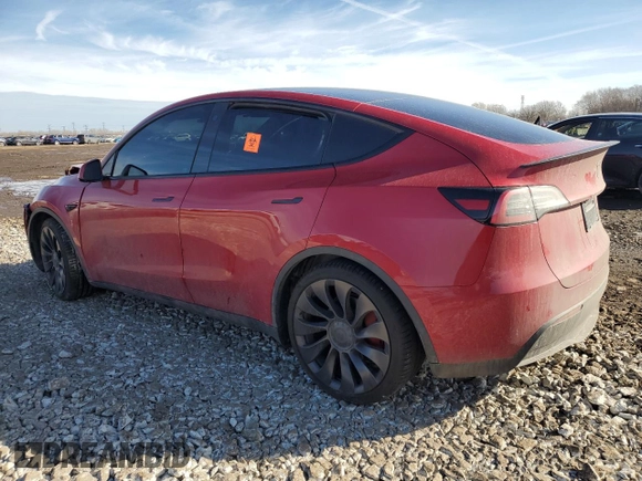2021 Tesla Model Y Performance with VIN 5YJYGDEF5MF297938, listed as a Copart auction lot 46754415 with Not Provided miles and Salvage Title. Bid and sale history available at DreamBid. Image 2.