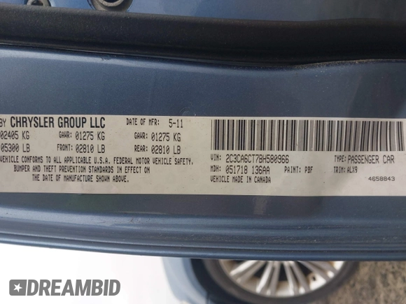 2011 Chrysler 300 with VIN 2C3CA6CT7BH580966, listed as a IAAI auction lot 41920247 with 167,991 mi miles. Bid and sale history available at carsss.com. Image 9.