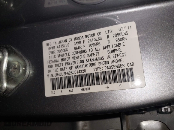 2011 Acura TSX with VIN JH4CU2F62BC014328, listed as a IAAI auction lot 42572708 with 171,682 mi miles and . Bid and sale history available at DreamBid. Image 9.