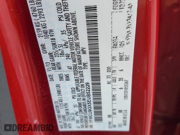 2014 Ford Escape SE z VIN 1FMCU9GX5EUB52229, wystawiony jako Copart lot #53062115 z przebiegiem 180 855 mil mil oraz Szkoda całkowita • Salvage title. Historia ofert i sprzedaży dostępna na DreamBid. Obrazek 13.