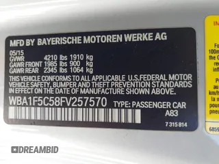 2015 BMW 2 Series 228i with VIN WBA1F5C58FV257570, listed as a IAAI auction lot 41783929 with 229,893 mi miles. Bid and sale history available at carsss.com. Image 9.