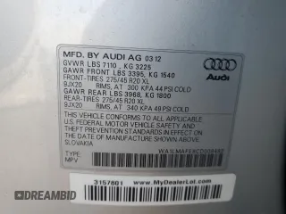 2012 Audi Q7 3.0L TDI Premium Plus with VIN WA1LMAFE8CD008493, listed as a Copart auction lot 43279315 with 202,723 mi miles and Clean Title. Bid and sale history available at carsss.com. Image 13.
