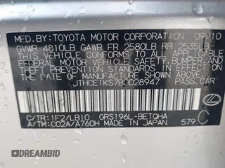 2011 Lexus GS 350 with VIN JTHCE1KS7B0028947, listed as a IAAI auction lot 41844606 with 176,509 mi miles. Bid and sale history available at carsss.com. Image 9.