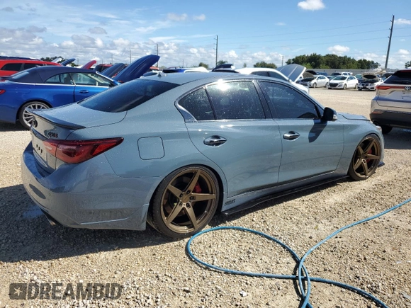 2021 Infiniti Q50 Red Sport 400 with VIN JN1FV7DP2MM850371, listed as a Copart auction lot 73762964 with 49,874 mi miles and Salvage Title. Bid and sale history available at DreamBid. Image 3.