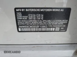 2025 BMW 3 Series 330i with VIN 3MW69CW09S8F10863, listed as a IAAI auction lot 42525396 with 13,155 mi miles and . Bid and sale history available at DreamBid. Image 9.