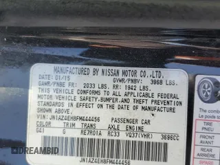 2015 Nissan 370Z with VIN JN1AZ4EH8FM444456, listed as a Copart auction lot 67407134 with 58,513 mi miles and Salvage Title. Bid and sale history available at carsss.com. Image 12.