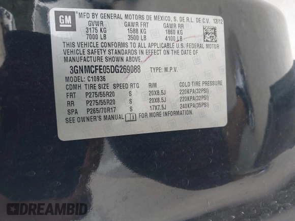 2013 Chevrolet Avalanche LT with VIN 3GNMCFE05DG269088, listed as a IAAI auction lot 42620729 with 177,810 mi miles and . Bid and sale history available at DreamBid. Image 9.