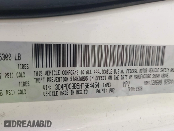 2017 Dodge Journey SXT with VIN 3C4PDCBB5HT564454, listed as a IAAI auction lot 41876498 with 198,035 mi miles and . Bid and sale history available at DreamBid. Image 9.