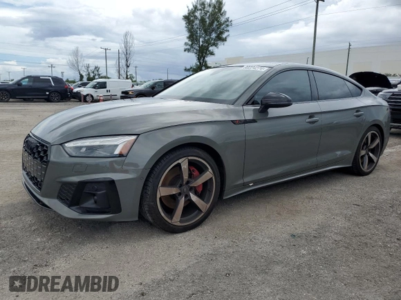 2023 Audi A5 Sportback S line Prestige z VIN WAUEACF57PA033957, wystawiony jako Copart lot #60224274 z przebiegiem 43 445 mil mil oraz Szkoda całkowita • Salvage title. Historia ofert i sprzedaży dostępna na DreamBid. Obrazek 1.