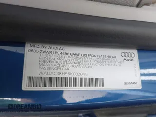2006 Audi A4 1.8T with VIN WAUAC48H96K002045, listed as a IAAI auction lot 42128208 with 158,716 mi miles. Bid and sale history available at carsss.com. Image 9.
