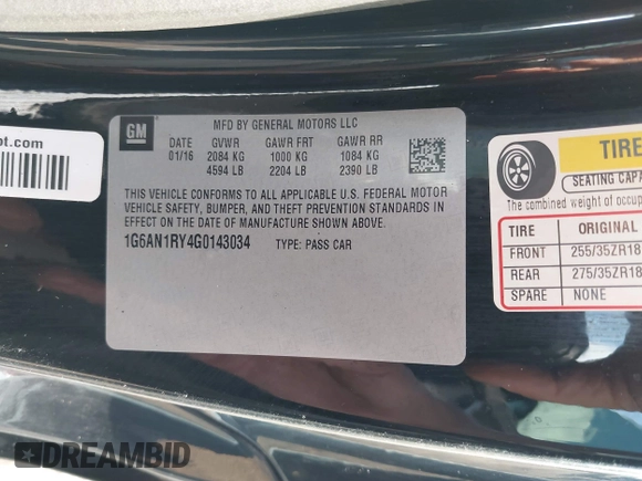 2016 Cadillac ATS-V z VIN 1G6AN1RY4G0143034, wystawiony jako IAAI lot #41480927 z przebiegiem 78 047 mil mil oraz . Historia ofert i sprzedaży dostępna na DreamBid. Obrazek 9.