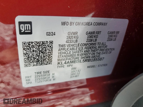 2024 Buick Encore GX Preferred with VIN KL4AMBSL5RB185587, listed as a Copart auction lot 55516535 with 8,128 mi miles and Salvage title. Bid and sale history available at DreamBid. Image 14.