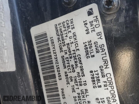 2000 Saturn SC with VIN 1G8ZY1273YZ152453, listed as a Copart auction lot 84834784 with Not Provided miles and Salvage Title. Bid and sale history available at carsss.com. Image 12.