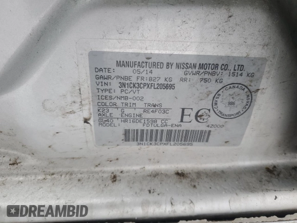 2015 Nissan Micra S z VIN 3N1CK3CPXFL205695, wystawiony jako Copart lot #45932665 z przebiegiem 67 481 mil mil oraz Szkody całkowita. Historia ofert i sprzedaży dostępna na DreamBid. Obrazek 12.