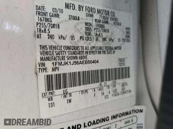 2010 Ford Expedition EL Eddie Bauer with VIN 1FMJK1J56AEB50404, listed as a Copart auction lot 43184725 with 191,429 mi miles and Salvage Title. Bid and sale history available at carsss.com. Image 14.