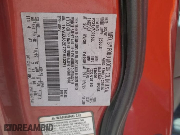 2002 Ford Explorer XLS z VIN 1FMZU62E72ZA30291, wystawiony jako Copart lot #62201135 z przebiegiem Nie podano mil oraz Szkoda całkowita • Salvage title. Historia ofert i sprzedaży dostępna na DreamBid. Obrazek 13.