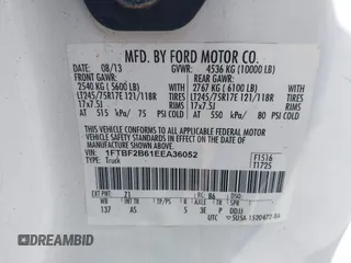2014 Ford F-250 XL with VIN 1FTBF2B61EEA36052, listed as a IAAI auction lot 41936441 with 65,916 mi miles and . Bid and sale history available at DreamBid. Image 9.