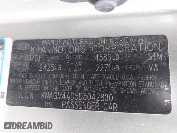 2013 Kia Optima EX z VIN KNAGM4AD5D5042830, wystawiony jako IAAI lot #41896311 z przebiegiem 232 104 mil mil oraz . Historia ofert i sprzedaży dostępna na DreamBid. Obrazek 9.