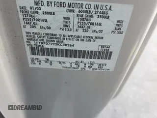 2003 Ford F-150 XL with VIN 1FTRF07223KC28264, listed as a Copart auction lot 61012594 with Not provided miles and Clean title. Bid and sale history available at DreamBid. Image 12.
