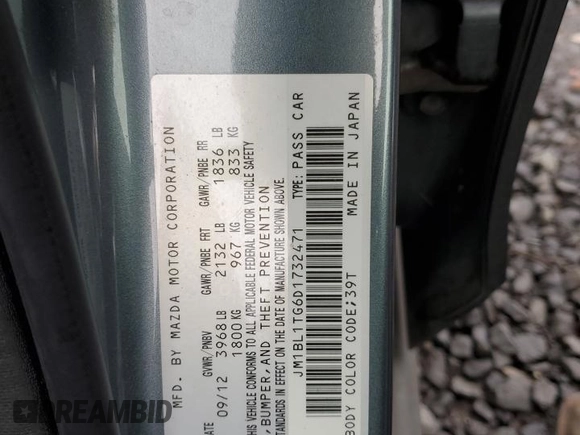 2013 Mazda 3 i SV with VIN JM1BL1TG6D1732471, listed as a Copart auction lot 49084695 with 86,794 mi miles and Salvage Title. Bid and sale history available at DreamBid. Image 12.