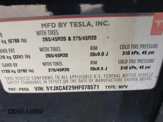 2017 Tesla Model X 90D z VIN 5YJXCAE29HF078571, wystawiony jako IAAI lot #42050041 z przebiegiem 216 874 mil mil oraz . Historia ofert i sprzedaży dostępna na DreamBid. Obrazek 9.