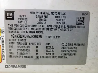 2014 Chevrolet Traverse LTZ with VIN 1GNKRJKD3EJ329725, listed as a Copart auction lot 53272755 with 221,219 mi miles and Salvage Title. Bid and sale history available at DreamBid. Image 13.