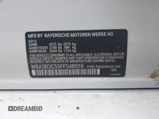 2015 BMW 3 Series 328i xDrive with VIN WBA3B3C55FF548059, listed as a IAAI auction lot 42532444 with 95,188 mi miles and . Bid and sale history available at DreamBid. Image 9.