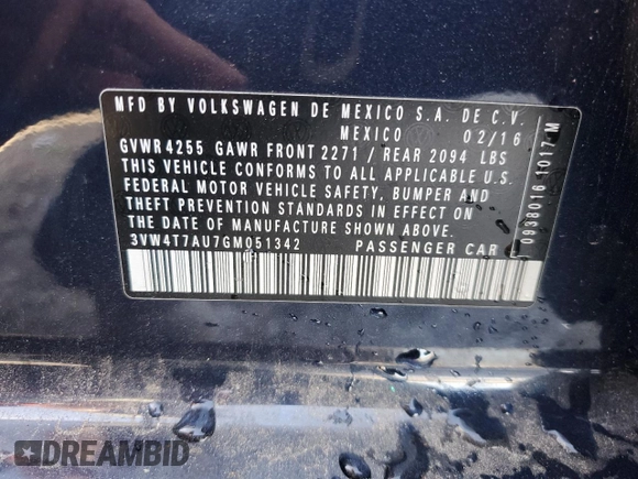 2016 Volkswagen GTI SE с VIN 3VW4T7AU7GM051342, выставлен на аукционе Copart как лот 42798775 с пробегом 77 973 миль миль и Списание • Salvage title. История ставок и продаж доступна на DreamBid. Изображение 12.
