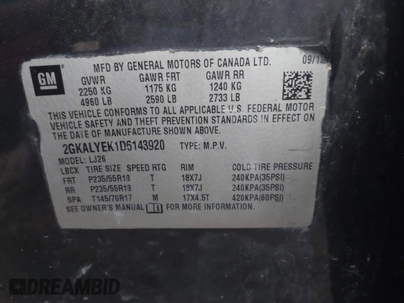2013 GMC Terrain Denali z VIN 2GKALYEK1D6143920, wystawiony jako IAAI lot #41796800 z przebiegiem 157 244 mil mil oraz . Historia ofert i sprzedaży dostępna na DreamBid. Obrazek 9.