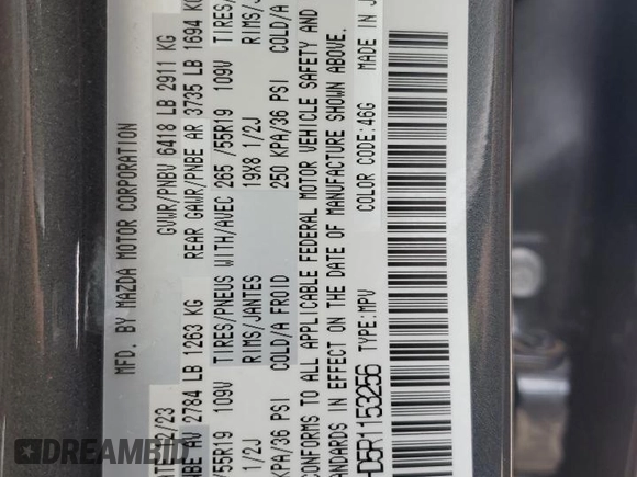 2024 Mazda CX-90 Preferred Plus with VIN JM3KKCHD5R1153256, listed as a Copart auction lot 52702945 with Not Provided miles and Non Repairable. Bid and sale history available at DreamBid. Image 14.