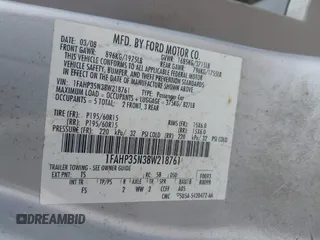 2008 Ford Focus SE with VIN 1FAHP35N38W218761, listed as a IAAI auction lot 42172223 with 207,167 mi miles and . Bid and sale history available at carsss.com. Image 9.