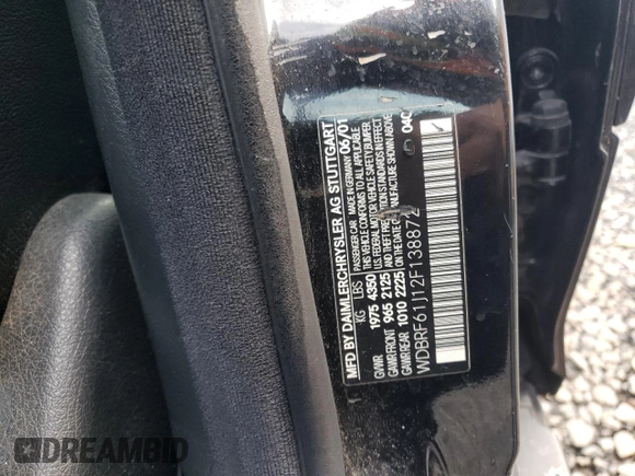 2002 Mercedes-Benz C 230/260/280/320 with VIN WDBRF61J12F138872, listed as a Copart auction lot 47005815 with 232,352 mi miles and Salvage Title. Bid and sale history available at DreamBid. Image 12.